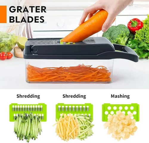 16-Blade Manual Food Chopper with Tray | Easy Vegetable Cutter