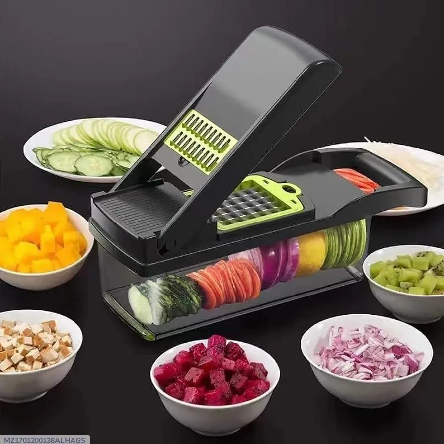 16-Blade Manual Food Chopper with Tray | Easy Vegetable Cutter