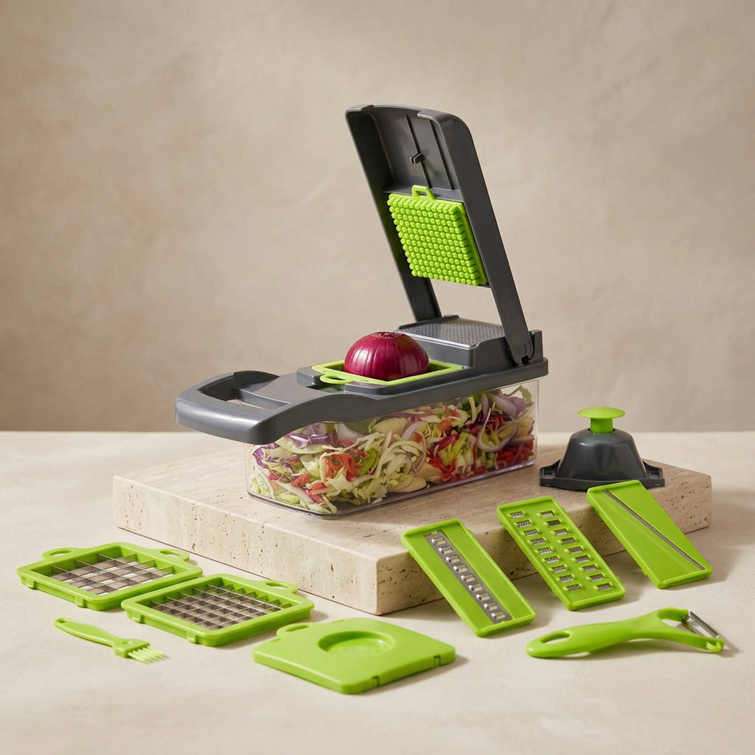 16-Blade Manual Food Chopper with Tray | Easy Vegetable Cutter