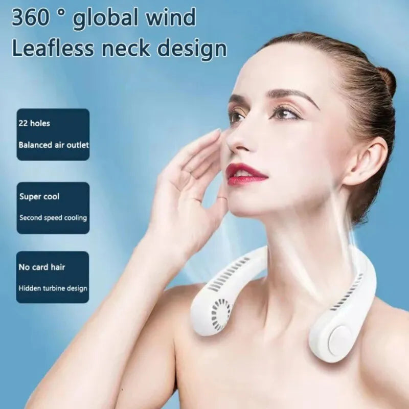 Portable Bladeless Neck Cooler Fan – USB Rechargeable Hands-Free Neck Fan With 360° Airflow | Lightweight Wearable Cooling Fan 1200mAh