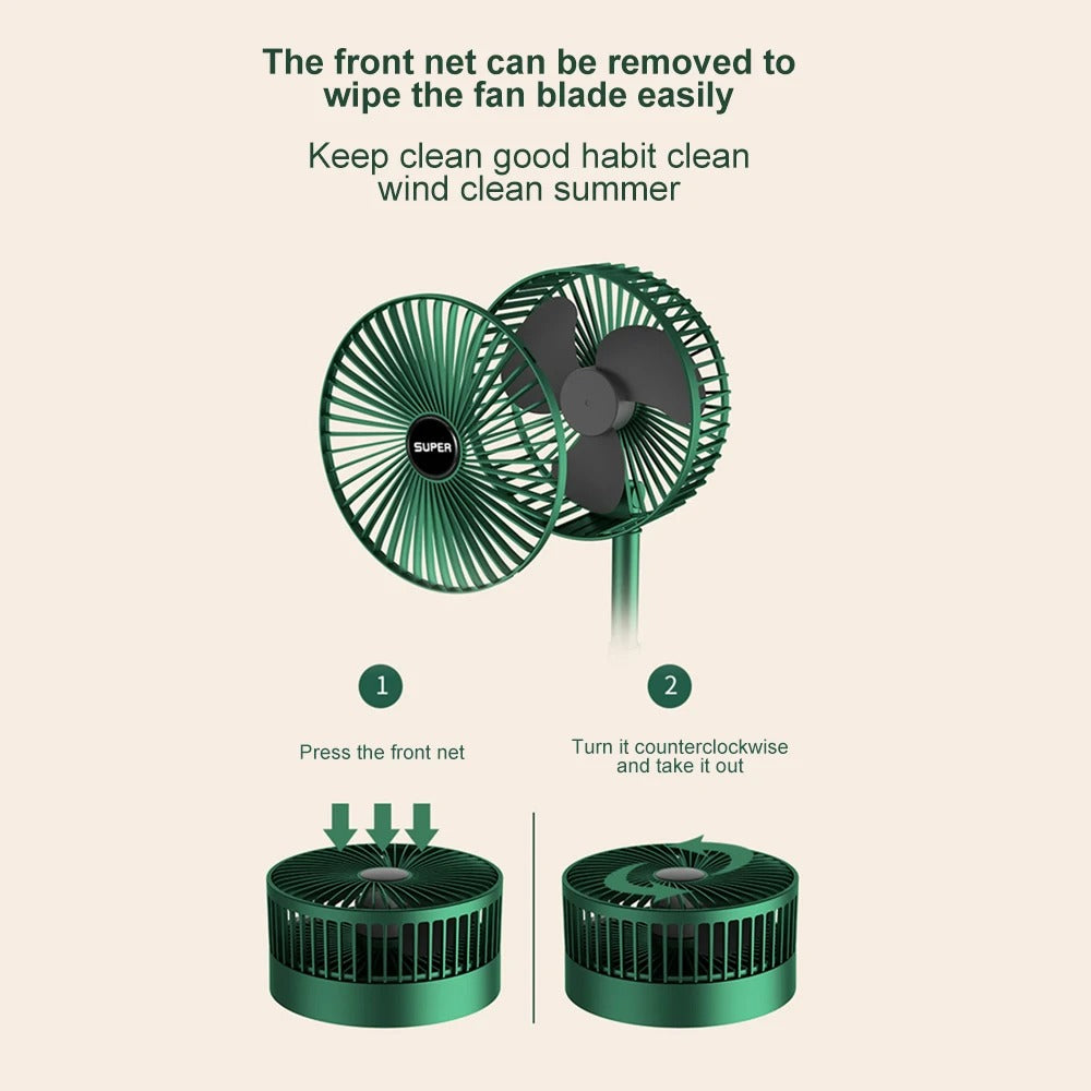 Rechargeable Portable Telescopic Folding Fan | Adjustable Height Desk & Table Fan | 3-Speed Cooling Fan (Random Color)